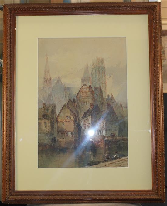Paul Marny (1829-1914) Amiens Cathedral from the River Oise, 17.5 x 12in.
